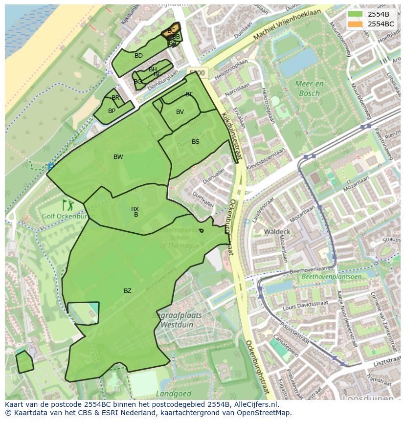 Afbeelding van het postcodegebied 2554 BC op de kaart.