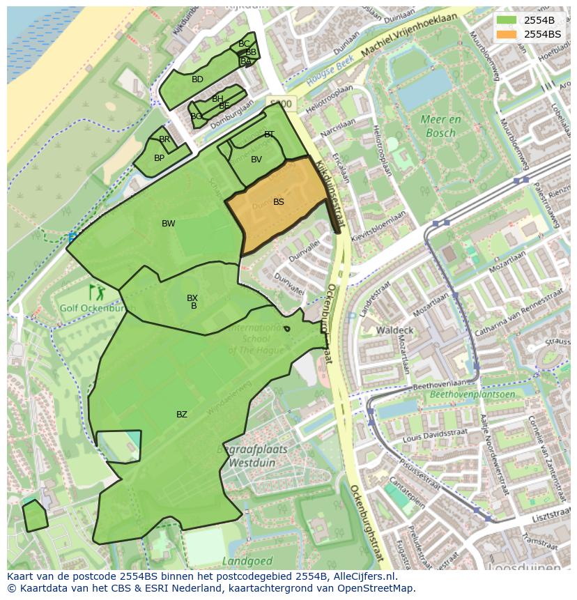 Afbeelding van het postcodegebied 2554 BS op de kaart.