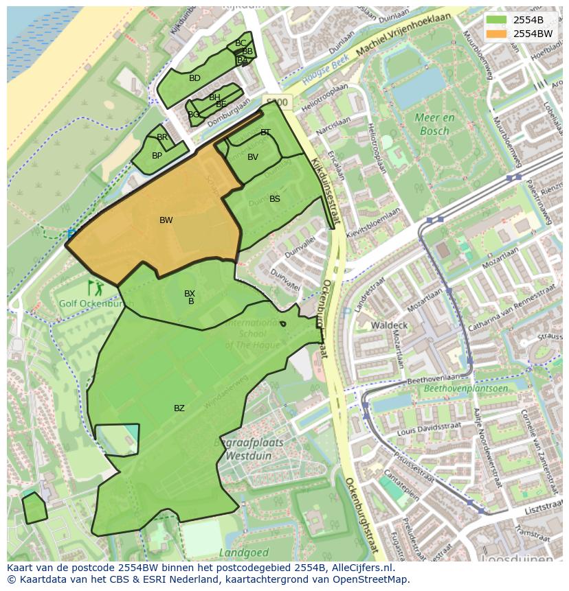 Afbeelding van het postcodegebied 2554 BW op de kaart.