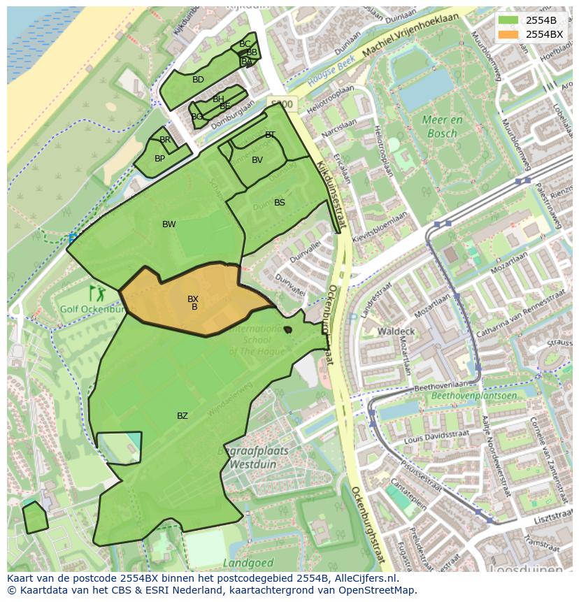 Afbeelding van het postcodegebied 2554 BX op de kaart.
