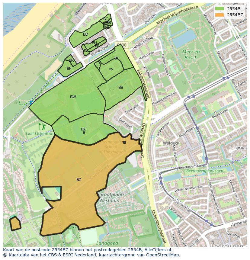Afbeelding van het postcodegebied 2554 BZ op de kaart.