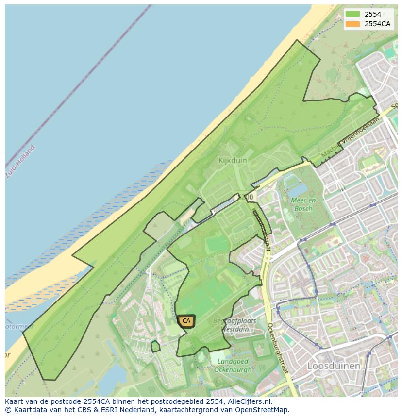 Afbeelding van het postcodegebied 2554 CA op de kaart.