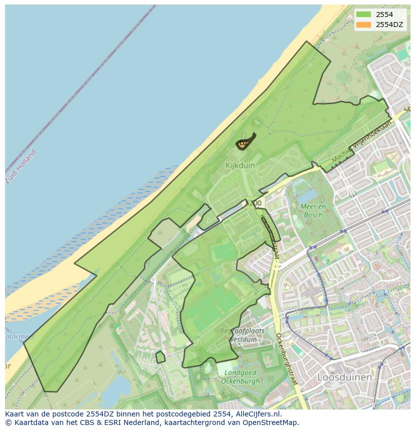 Afbeelding van het postcodegebied 2554 DZ op de kaart.