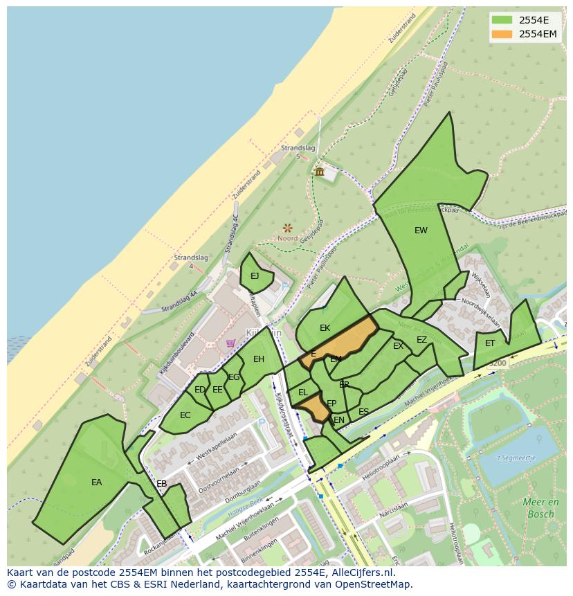 Afbeelding van het postcodegebied 2554 EM op de kaart.