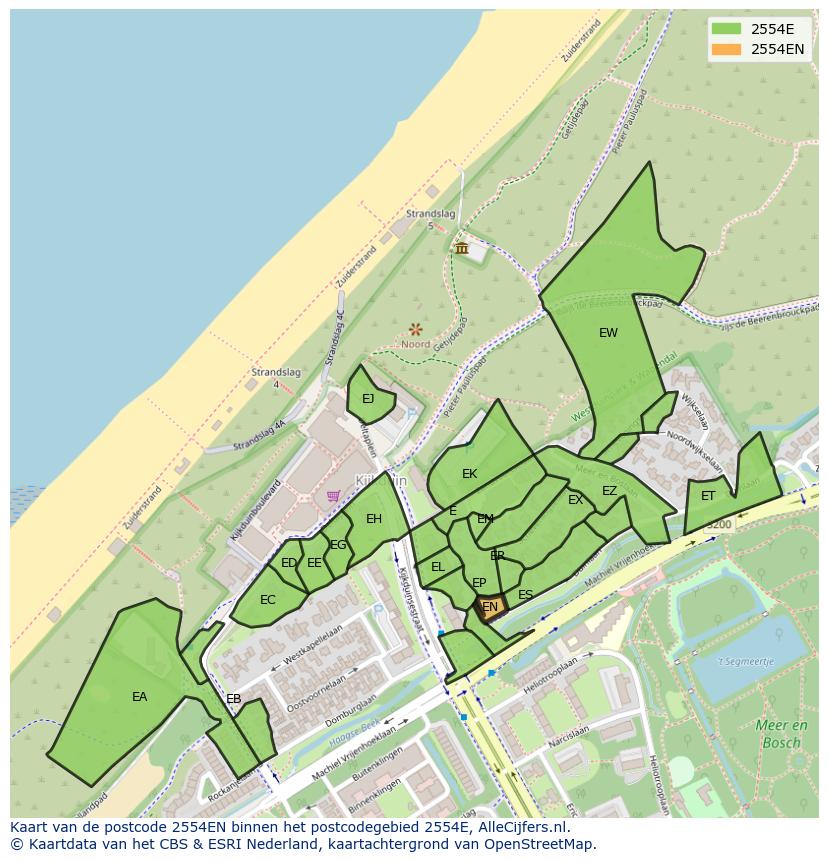 Afbeelding van het postcodegebied 2554 EN op de kaart.