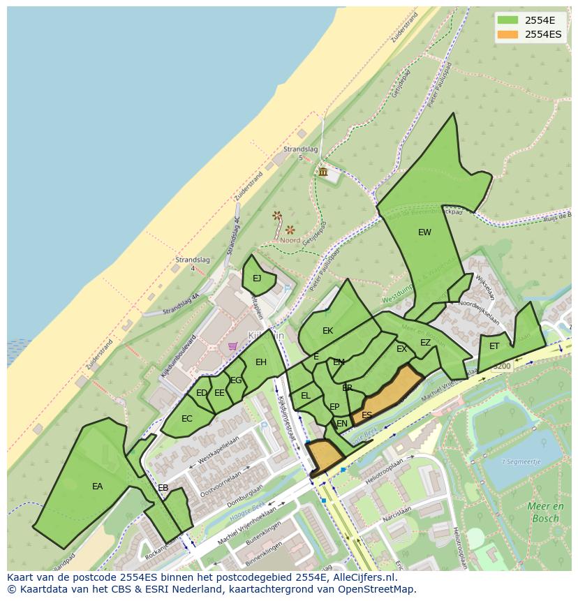 Afbeelding van het postcodegebied 2554 ES op de kaart.
