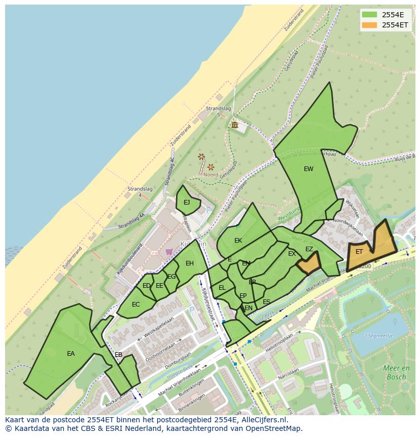 Afbeelding van het postcodegebied 2554 ET op de kaart.