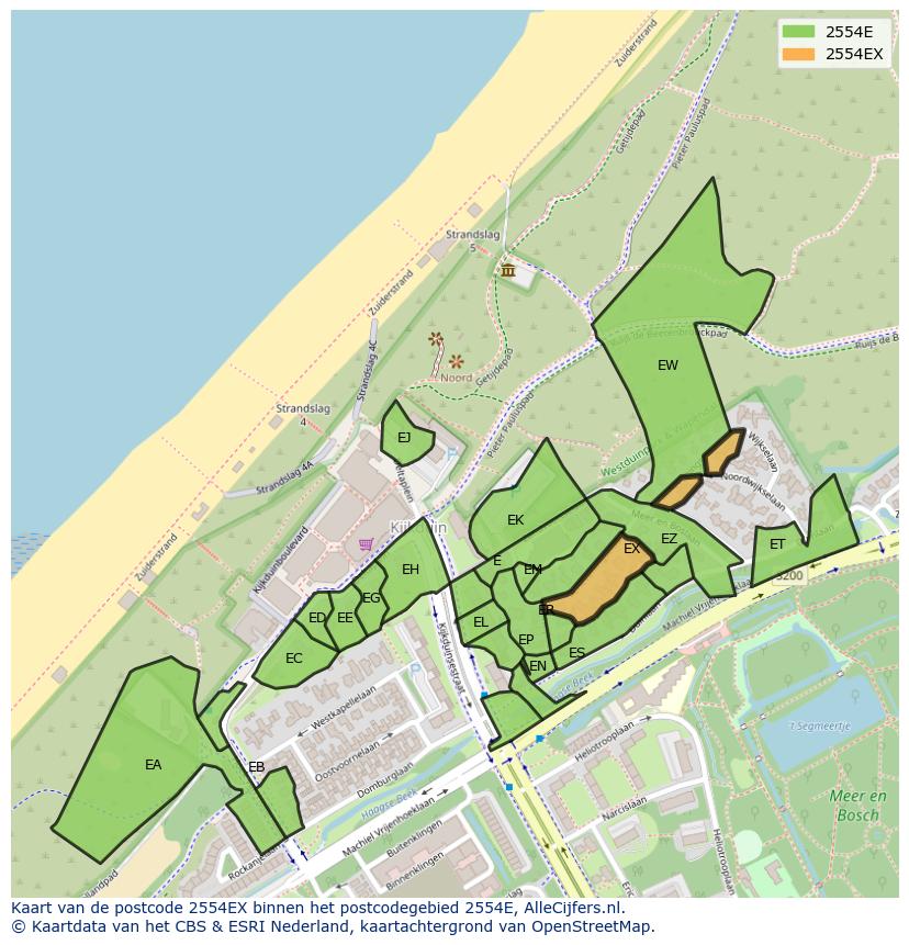 Afbeelding van het postcodegebied 2554 EX op de kaart.