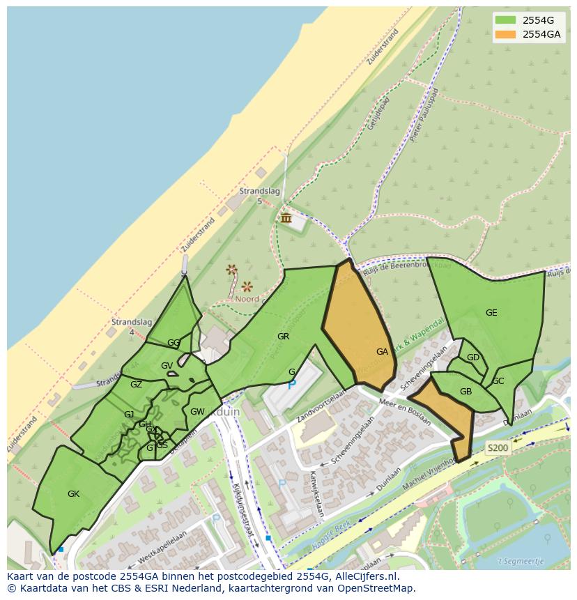 Afbeelding van het postcodegebied 2554 GA op de kaart.