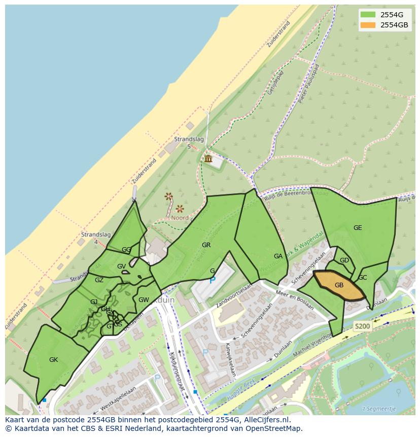 Afbeelding van het postcodegebied 2554 GB op de kaart.