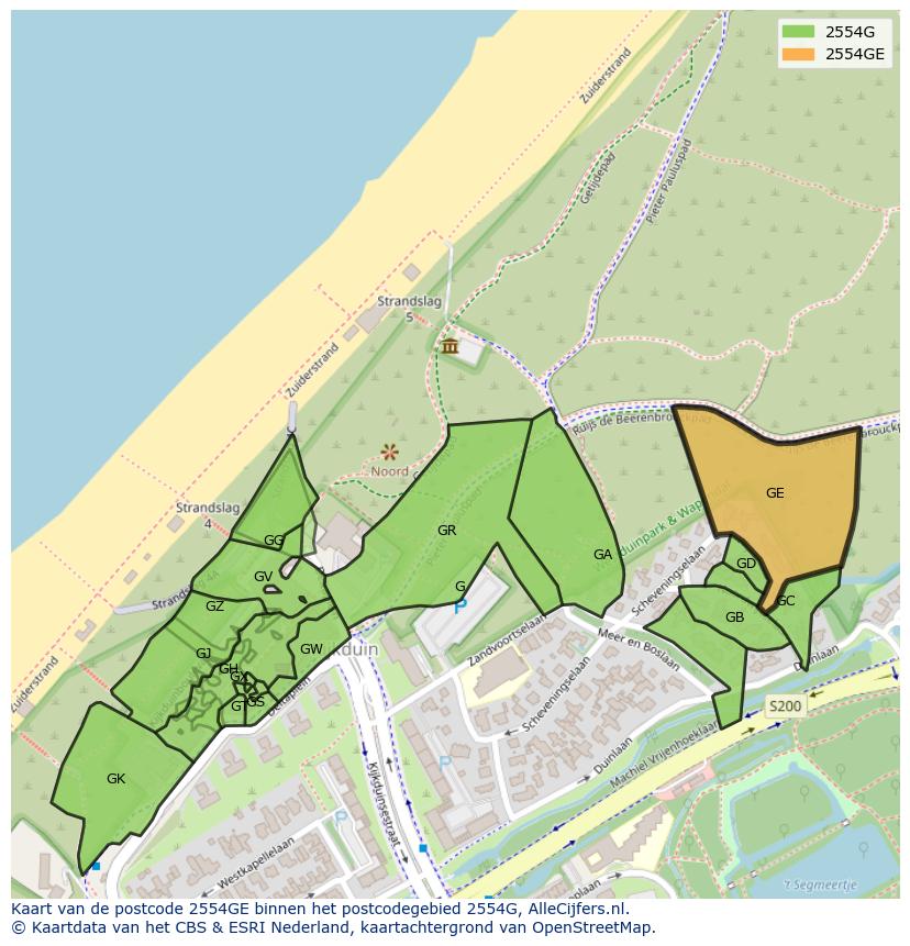 Afbeelding van het postcodegebied 2554 GE op de kaart.