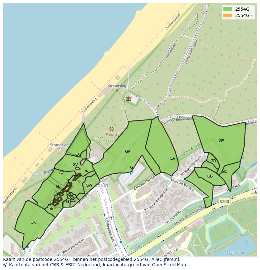 Afbeelding van het postcodegebied 2554 GH op de kaart.