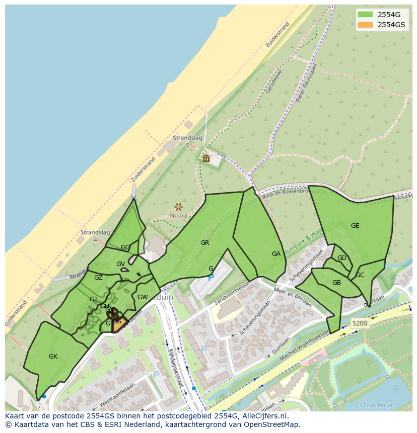 Afbeelding van het postcodegebied 2554 GS op de kaart.