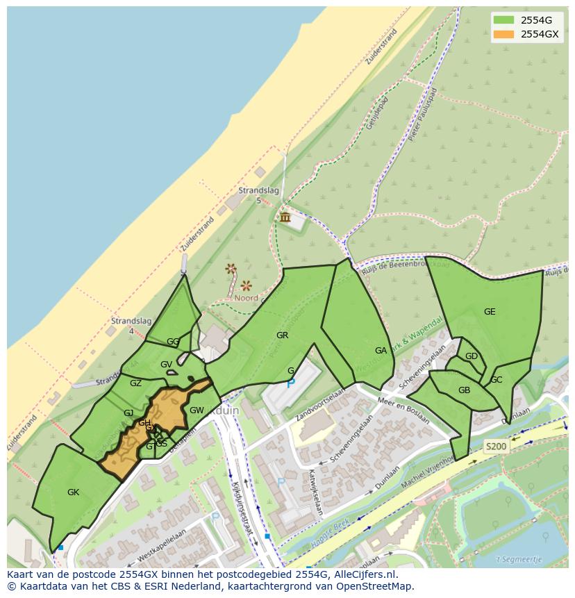 Afbeelding van het postcodegebied 2554 GX op de kaart.
