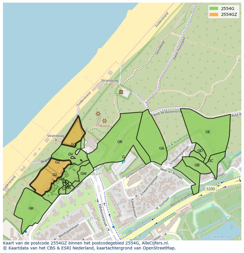 Afbeelding van het postcodegebied 2554 GZ op de kaart.