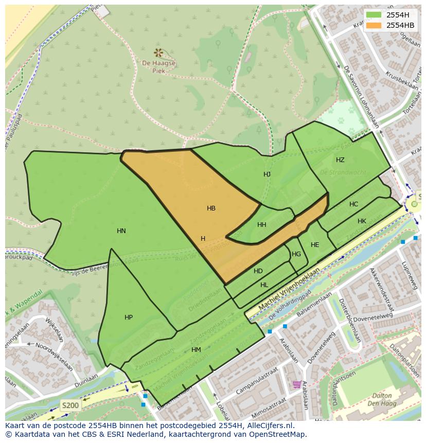Afbeelding van het postcodegebied 2554 HB op de kaart.