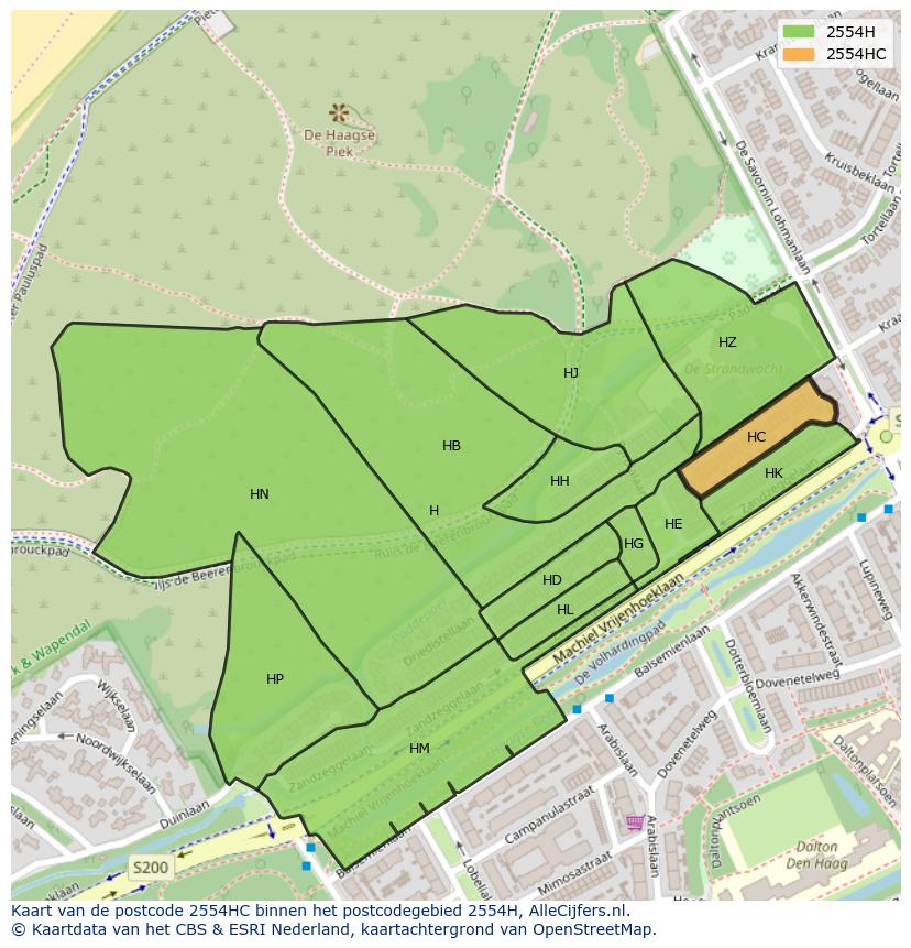 Afbeelding van het postcodegebied 2554 HC op de kaart.