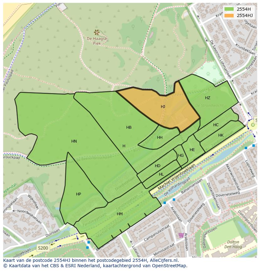 Afbeelding van het postcodegebied 2554 HJ op de kaart.