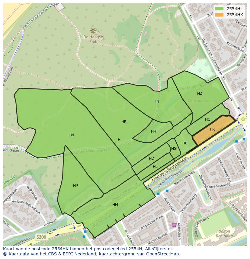 Afbeelding van het postcodegebied 2554 HK op de kaart.
