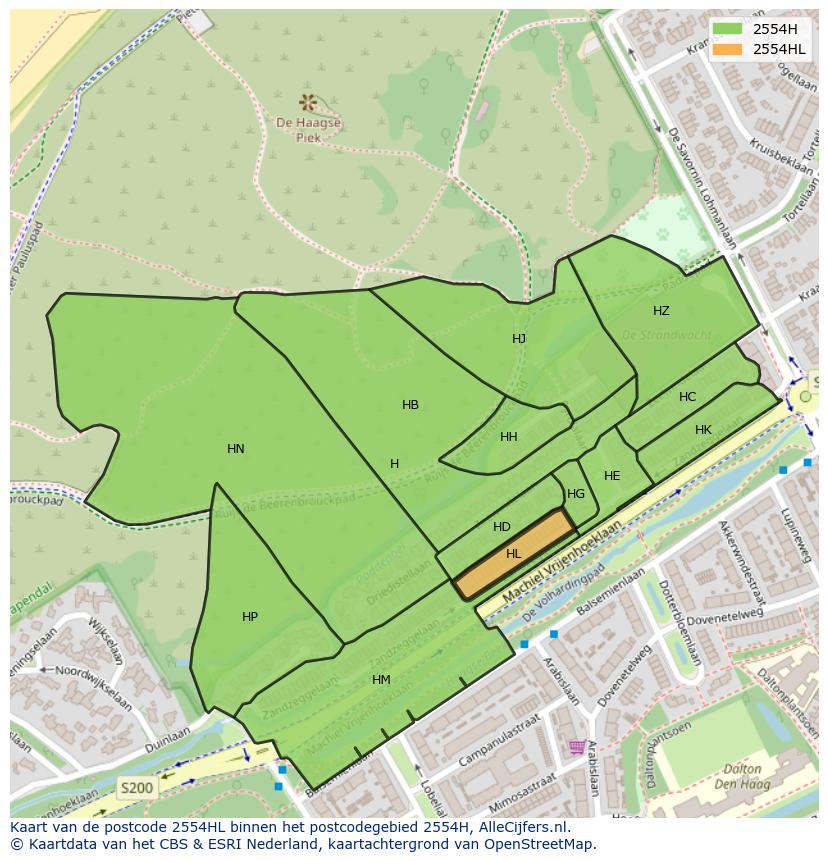 Afbeelding van het postcodegebied 2554 HL op de kaart.