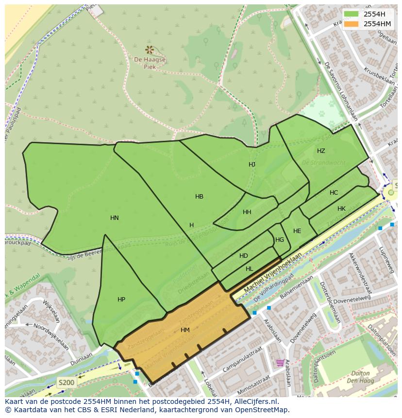 Afbeelding van het postcodegebied 2554 HM op de kaart.
