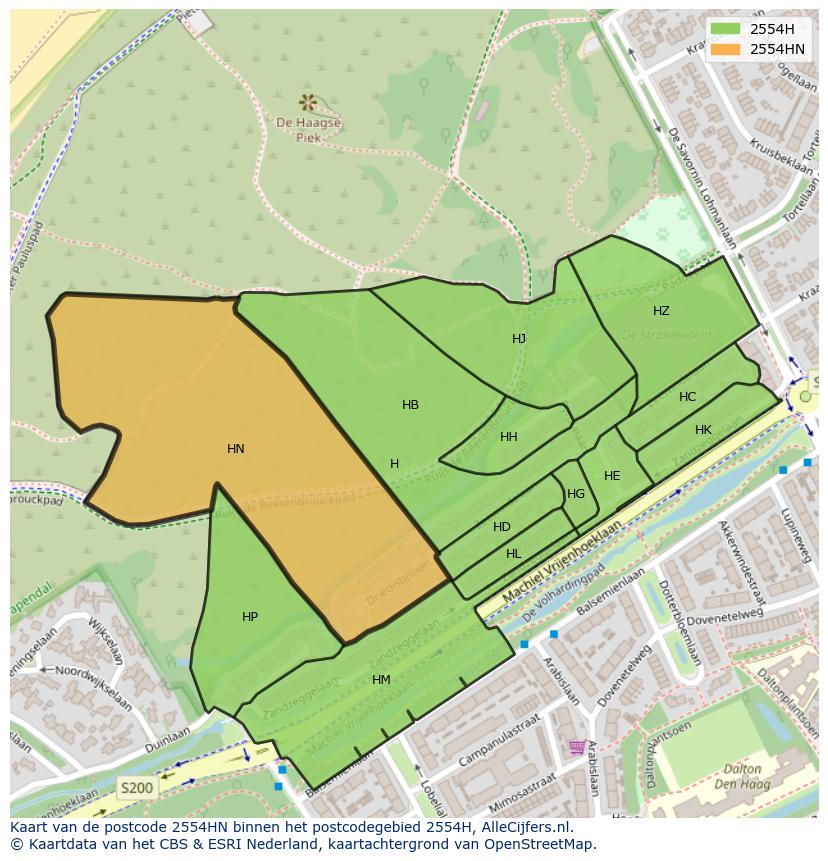 Afbeelding van het postcodegebied 2554 HN op de kaart.
