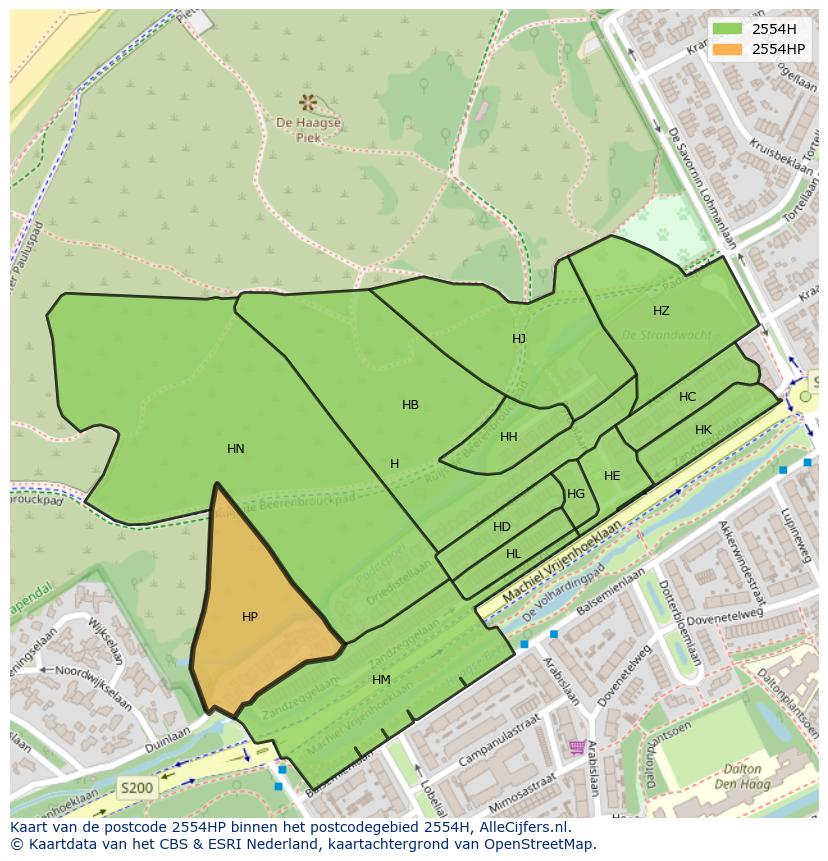 Afbeelding van het postcodegebied 2554 HP op de kaart.