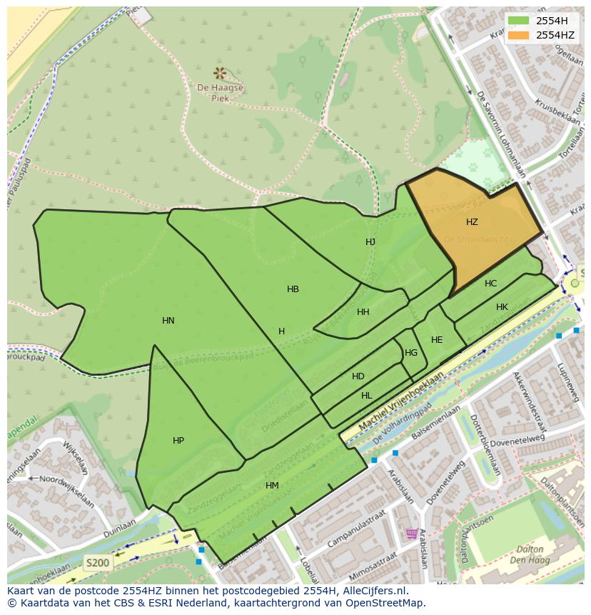 Afbeelding van het postcodegebied 2554 HZ op de kaart.