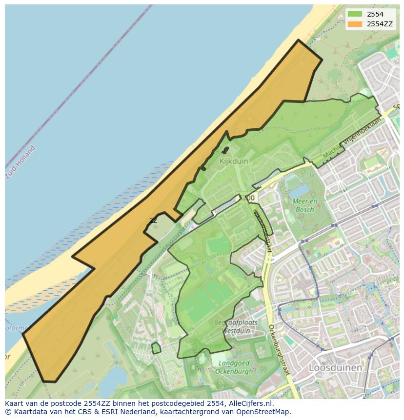 Afbeelding van het postcodegebied 2554 ZZ op de kaart.