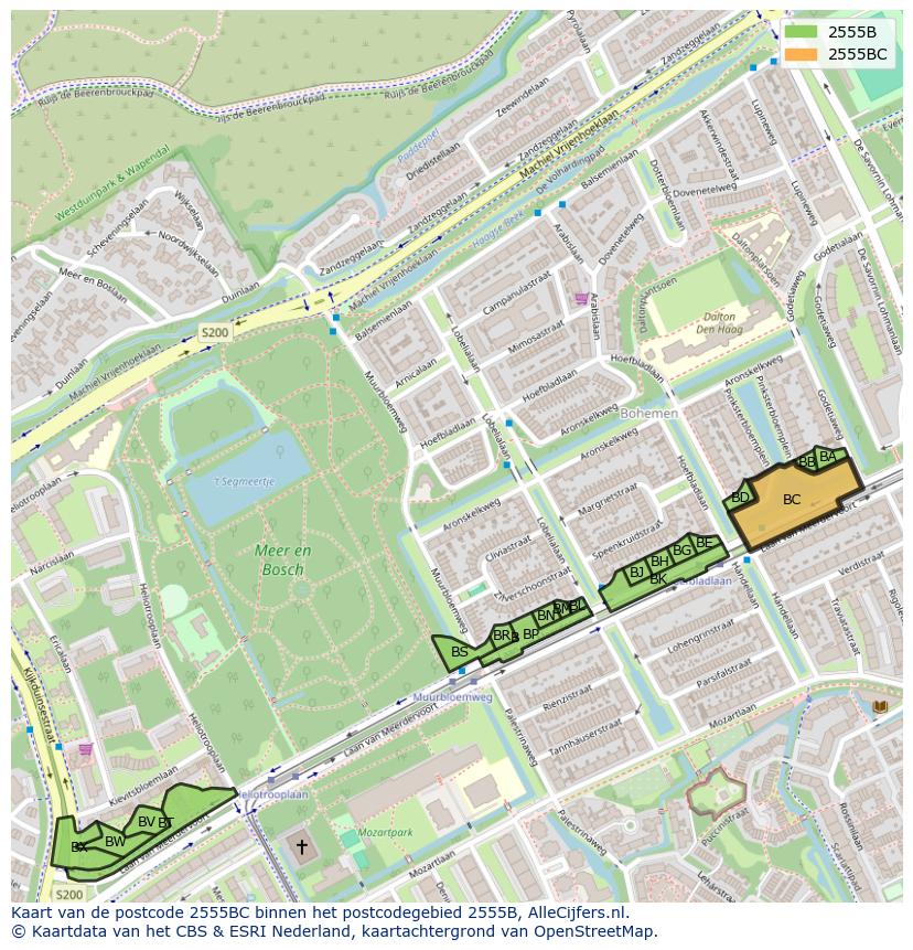 Afbeelding van het postcodegebied 2555 BC op de kaart.