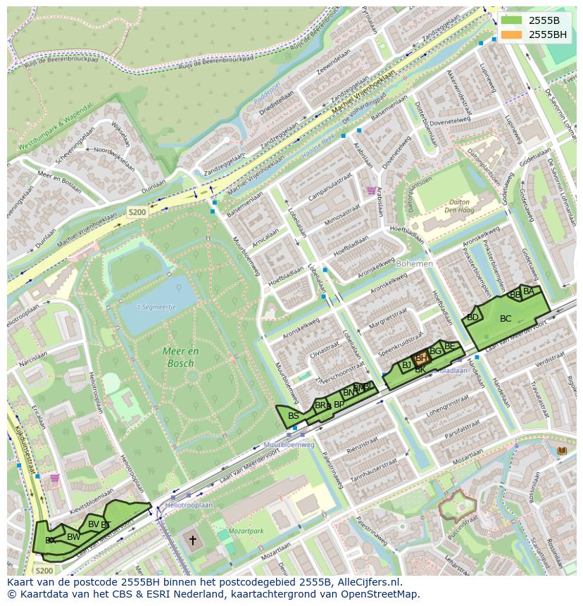 Afbeelding van het postcodegebied 2555 BH op de kaart.