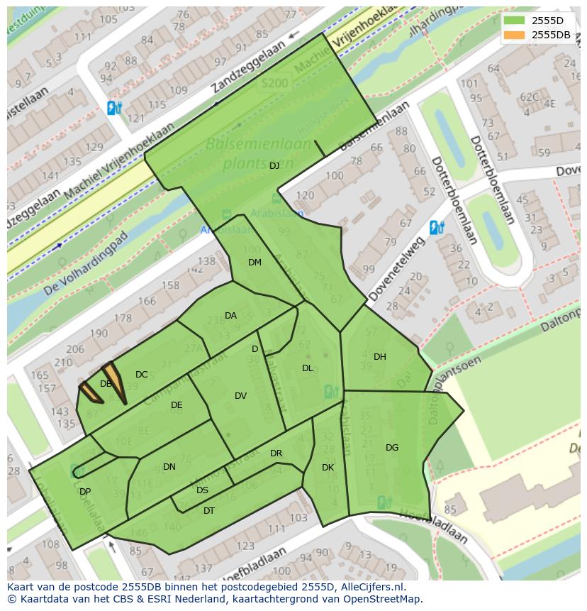 Afbeelding van het postcodegebied 2555 DB op de kaart.