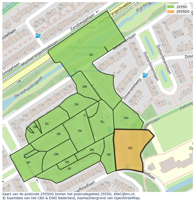 Afbeelding van het postcodegebied 2555 DG op de kaart.