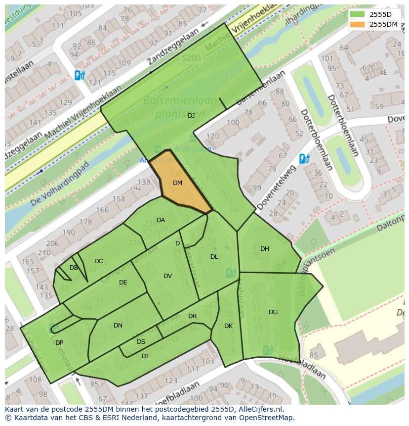 Afbeelding van het postcodegebied 2555 DM op de kaart.