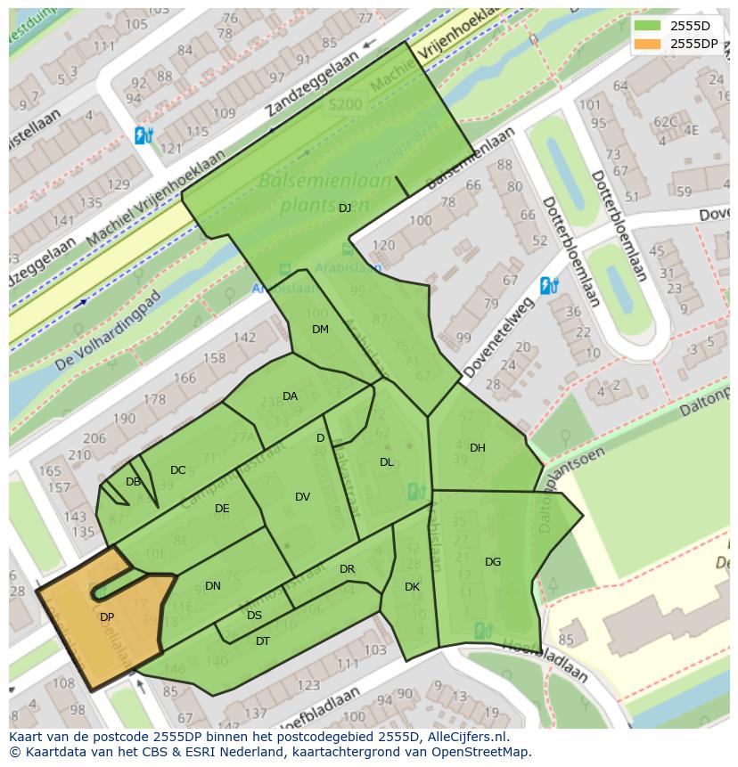 Afbeelding van het postcodegebied 2555 DP op de kaart.