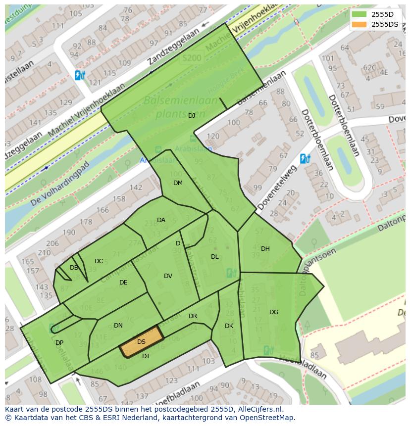 Afbeelding van het postcodegebied 2555 DS op de kaart.