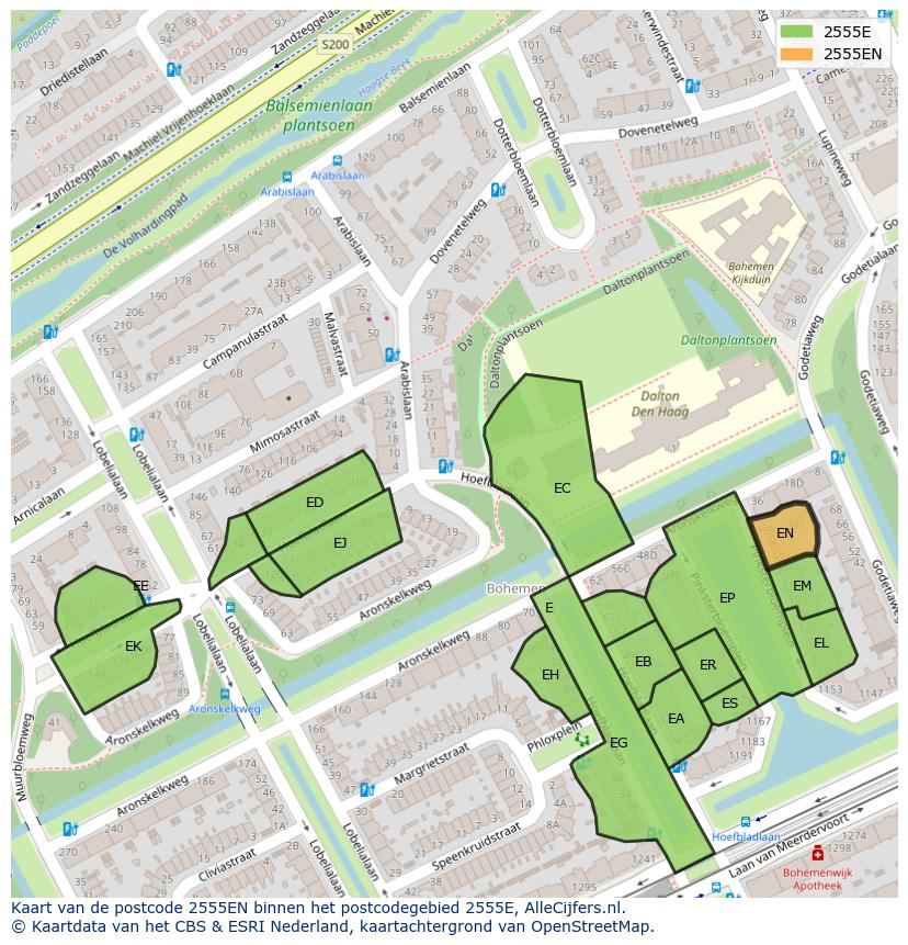 Afbeelding van het postcodegebied 2555 EN op de kaart.