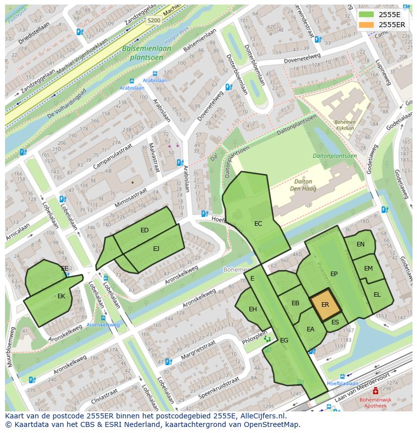 Afbeelding van het postcodegebied 2555 ER op de kaart.