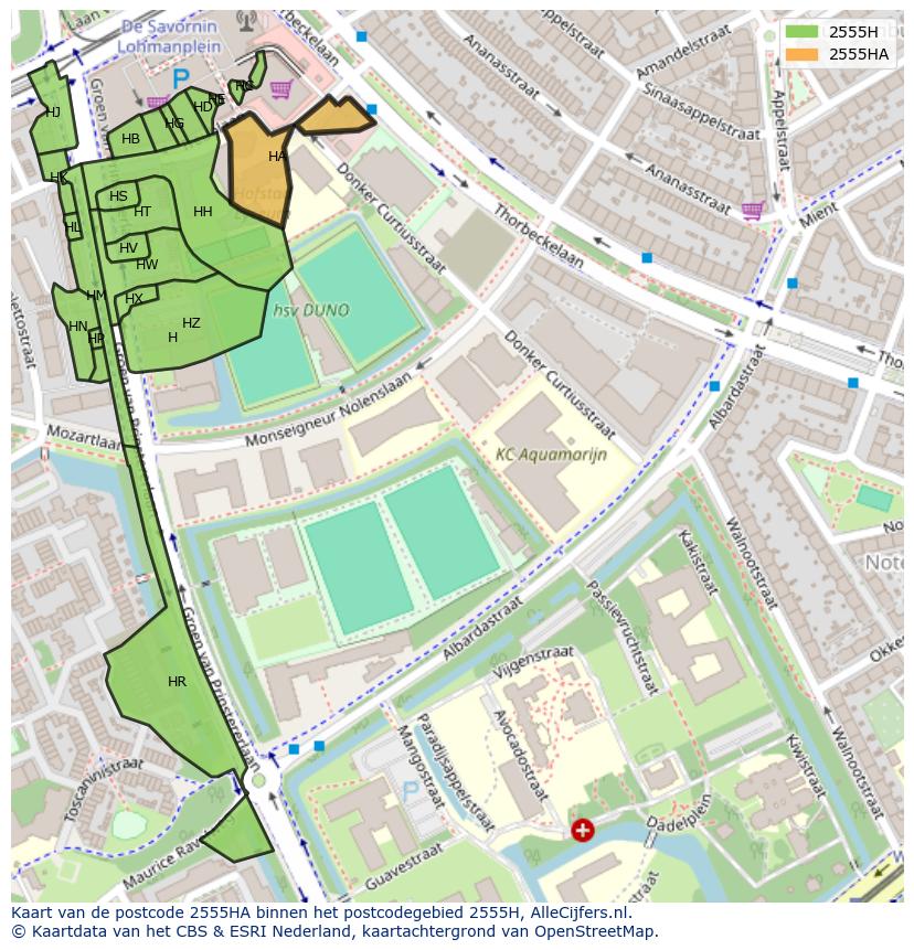 Afbeelding van het postcodegebied 2555 HA op de kaart.