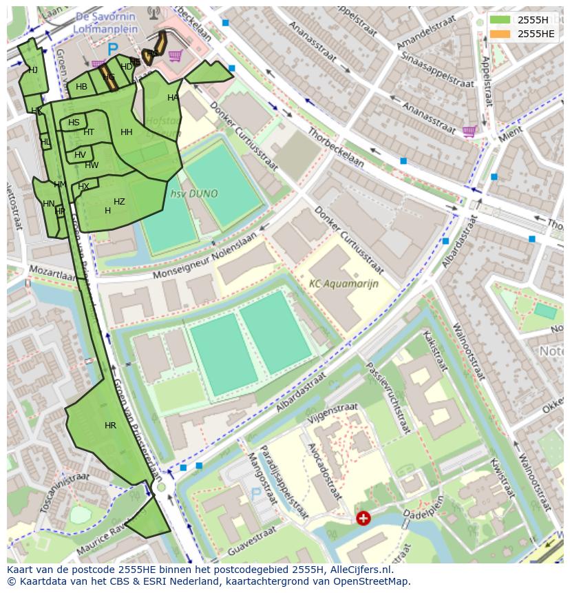 Afbeelding van het postcodegebied 2555 HE op de kaart.