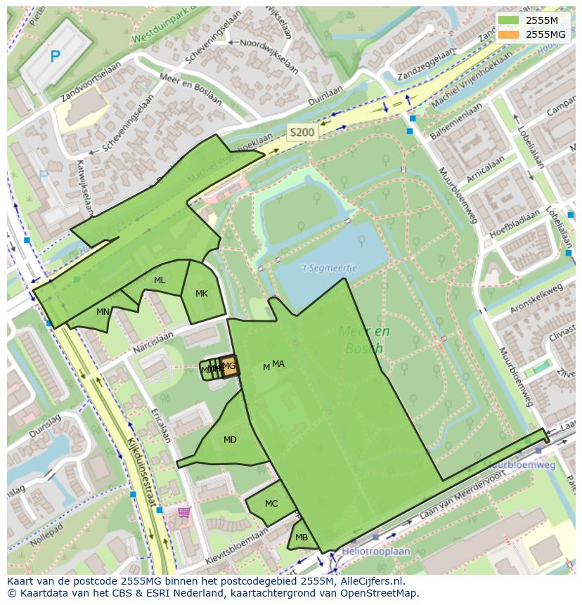 Afbeelding van het postcodegebied 2555 MG op de kaart.
