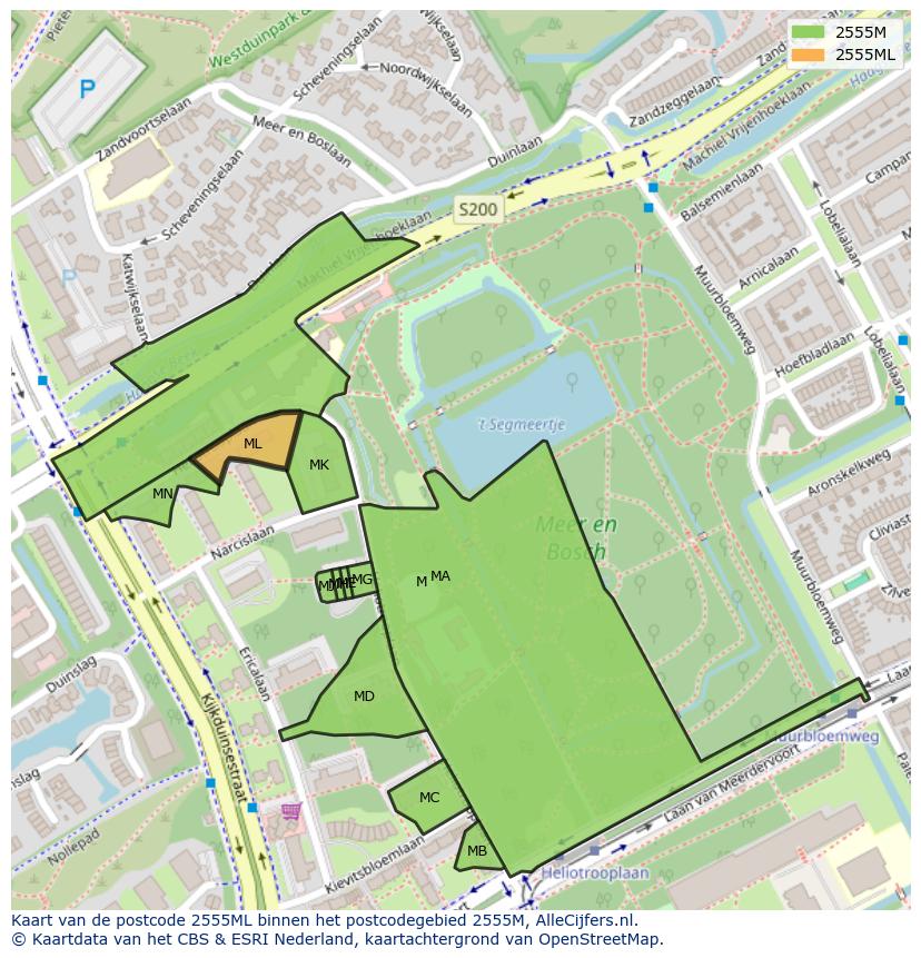Afbeelding van het postcodegebied 2555 ML op de kaart.