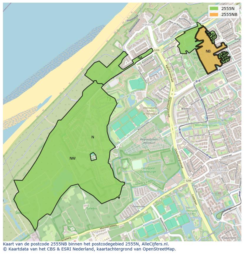 Afbeelding van het postcodegebied 2555 NB op de kaart.