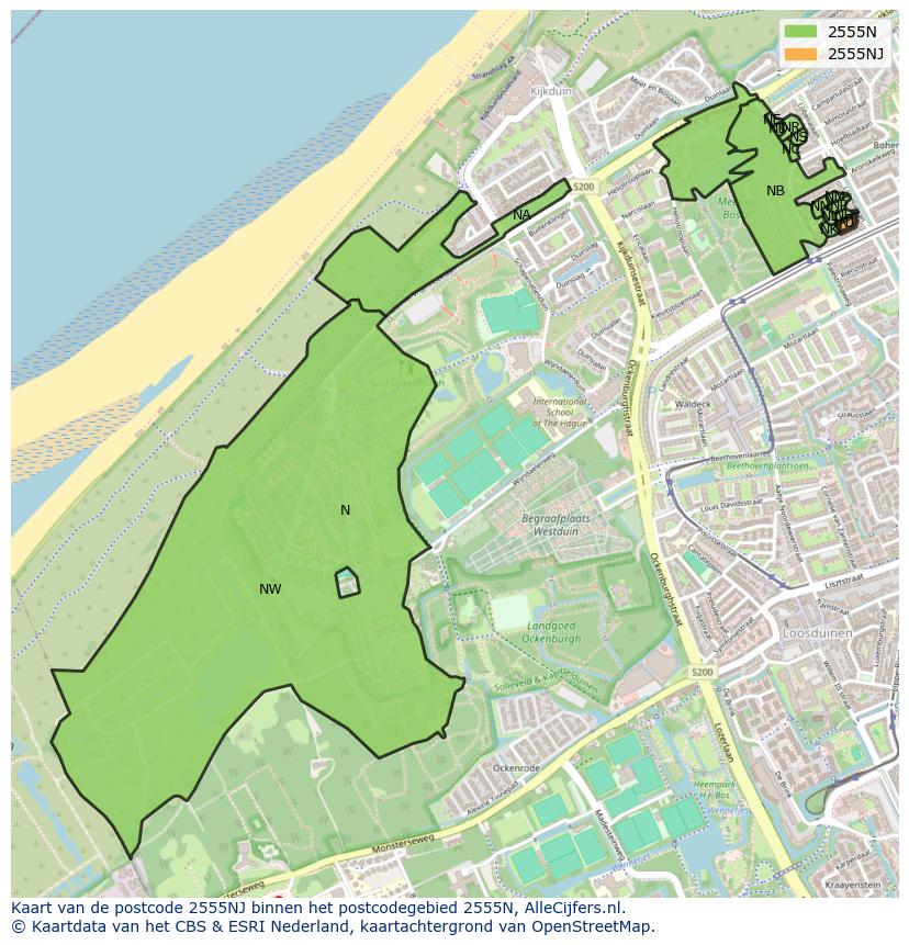 Afbeelding van het postcodegebied 2555 NJ op de kaart.