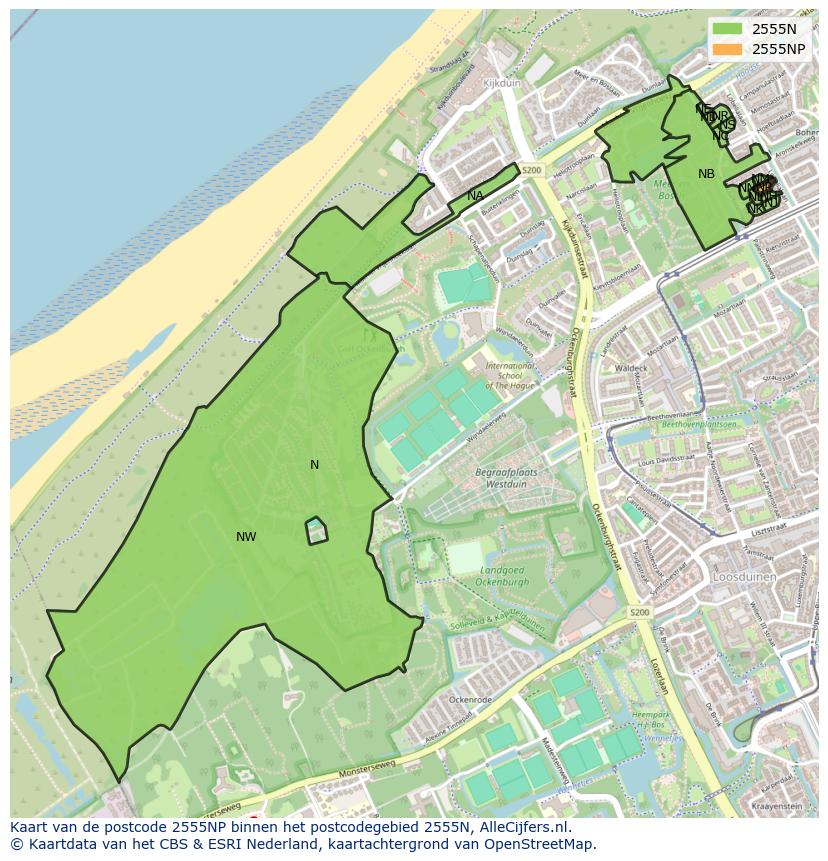 Afbeelding van het postcodegebied 2555 NP op de kaart.