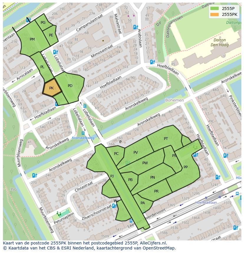 Afbeelding van het postcodegebied 2555 PK op de kaart.