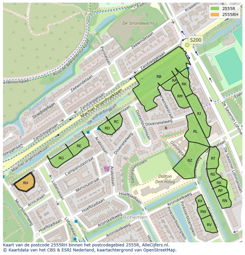 Afbeelding van het postcodegebied 2555 RH op de kaart.