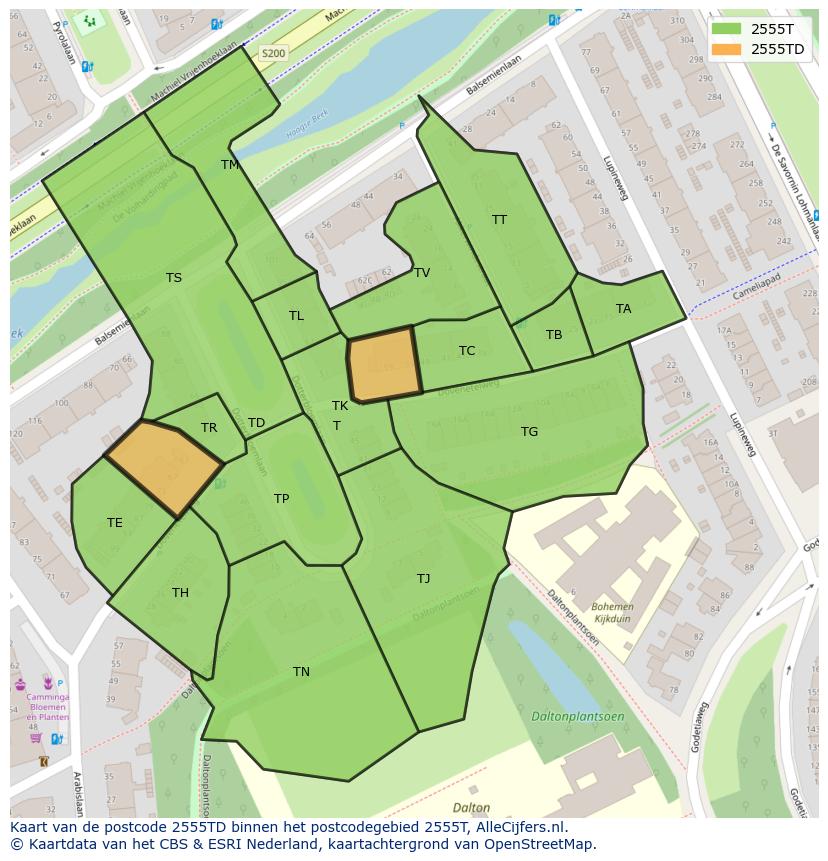 Afbeelding van het postcodegebied 2555 TD op de kaart.