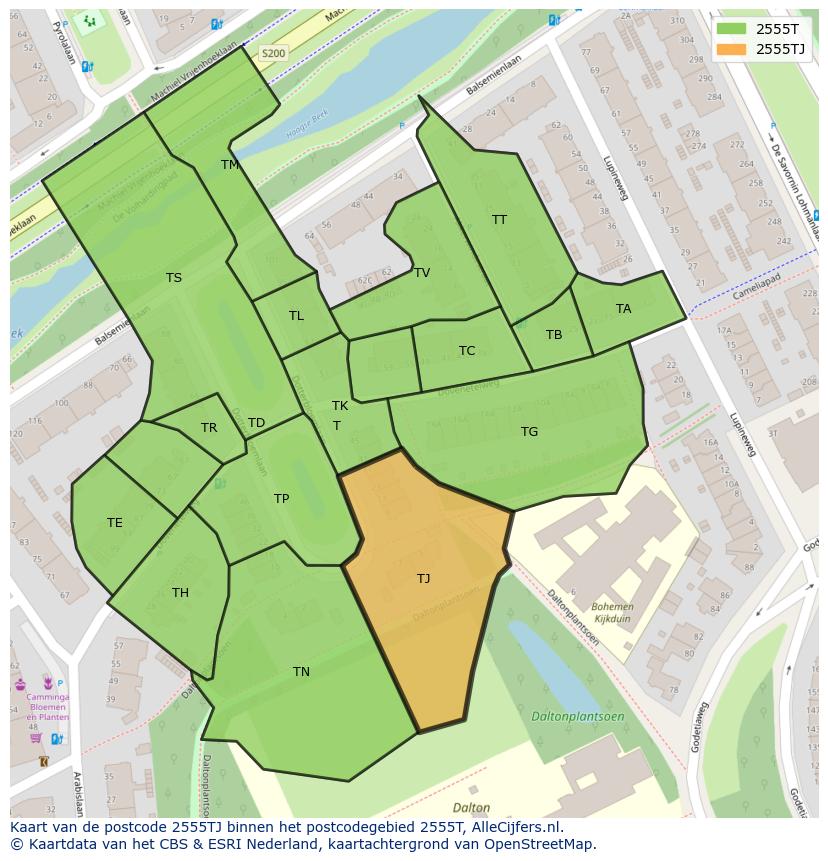 Afbeelding van het postcodegebied 2555 TJ op de kaart.