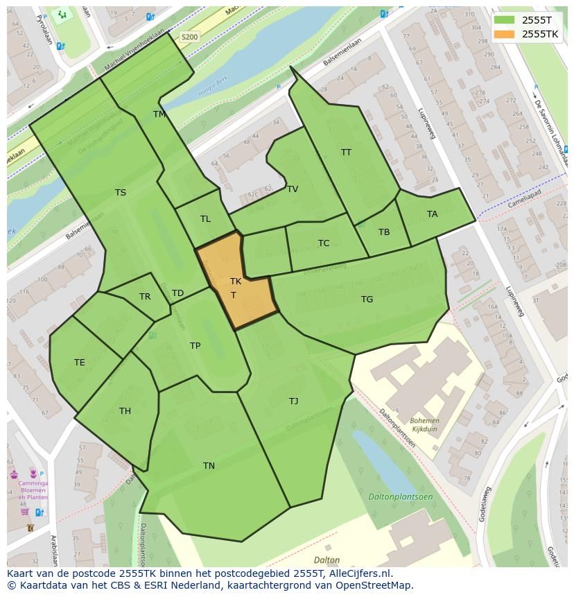 Afbeelding van het postcodegebied 2555 TK op de kaart.